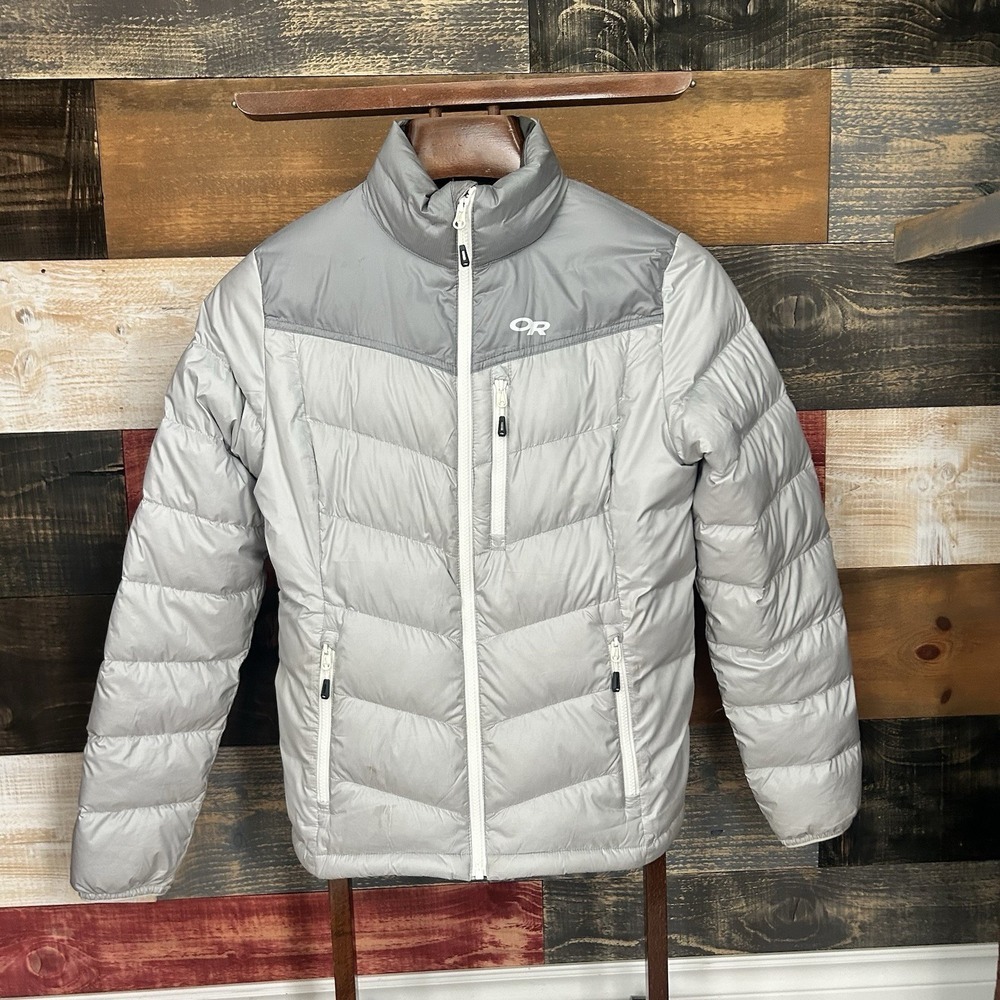 Outdoor Research Transcendent Down Jacket Womens M Gray Puffer Two Tone
